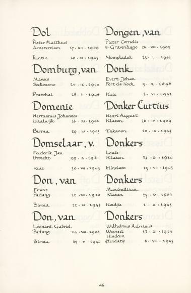 Pagina uit de oorspronkelijke Erelijst