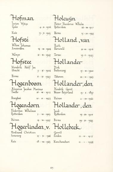 Pagina uit de oorspronkelijke Erelijst