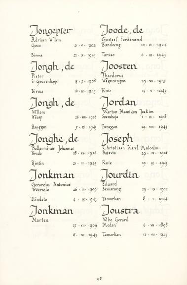 Pagina uit de oorspronkelijke Erelijst