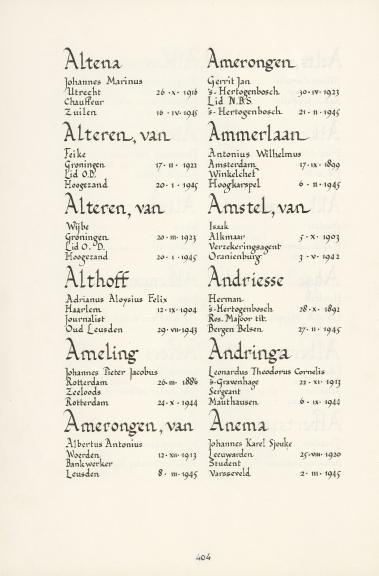 Pagina uit de oorspronkelijke Erelijst