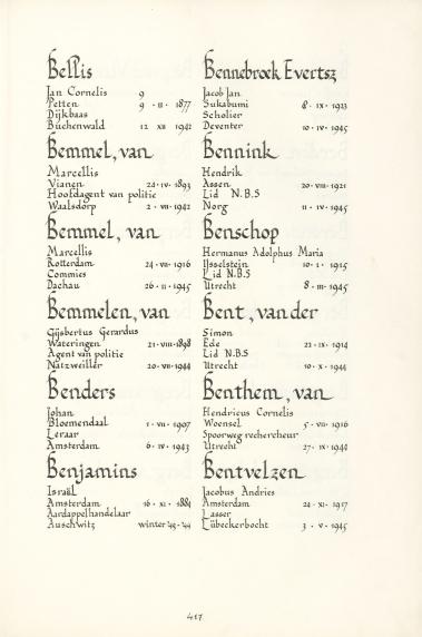 Pagina uit de oorspronkelijke Erelijst