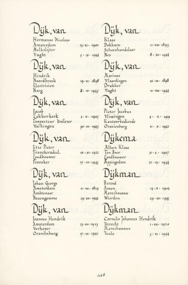 Pagina uit de oorspronkelijke Erelijst