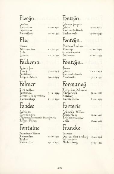 Pagina uit de oorspronkelijke Erelijst