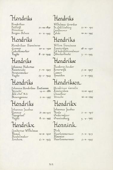 Pagina uit de oorspronkelijke Erelijst