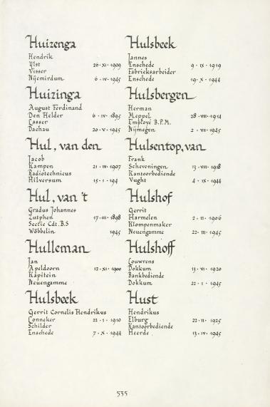Pagina uit de oorspronkelijke Erelijst