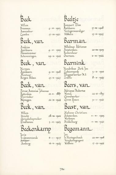 Pagina uit de oorspronkelijke Erelijst