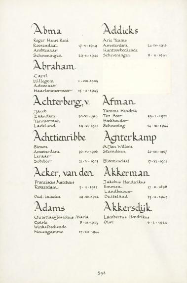 Pagina uit de oorspronkelijke Erelijst