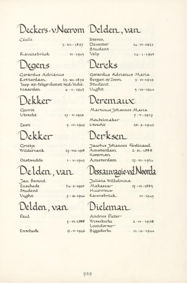 Pagina uit de oorspronkelijke Erelijst