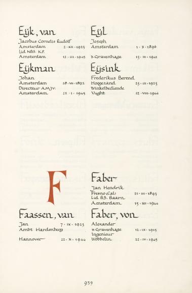 Pagina uit de oorspronkelijke Erelijst