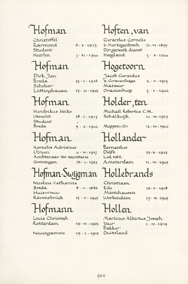 Pagina uit de oorspronkelijke Erelijst
