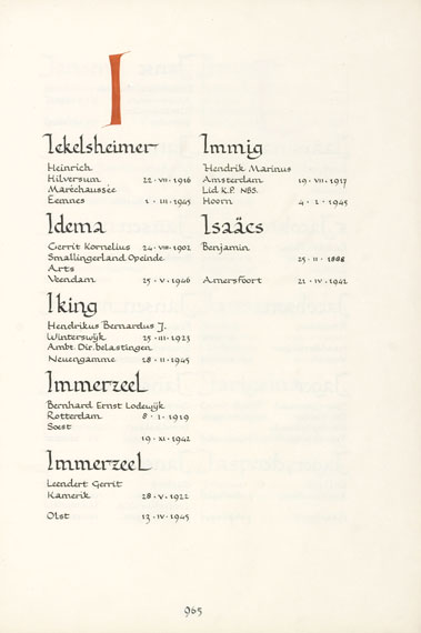 Pagina uit de oorspronkelijke Erelijst