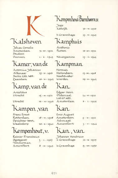Pagina uit de oorspronkelijke Erelijst