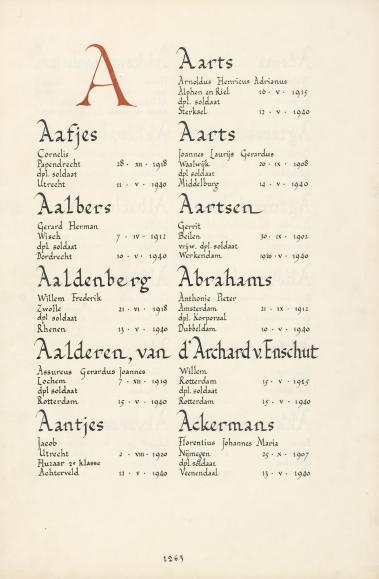 Pagina uit de oorspronkelijke Erelijst