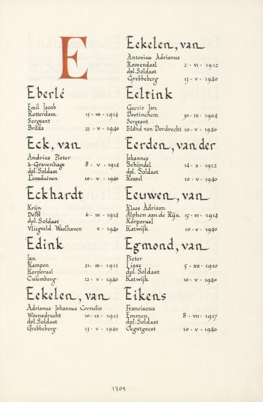 Pagina uit de oorspronkelijke Erelijst