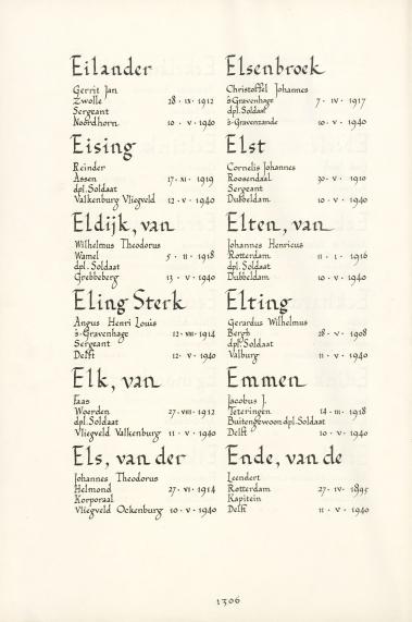 Pagina uit de oorspronkelijke Erelijst