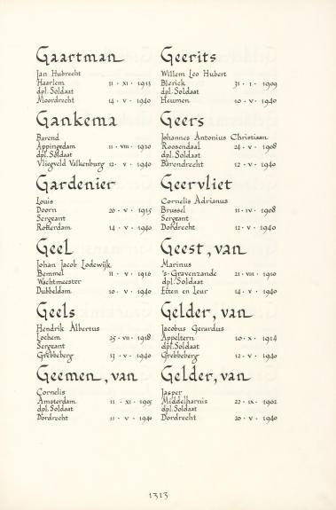 Pagina uit de oorspronkelijke Erelijst