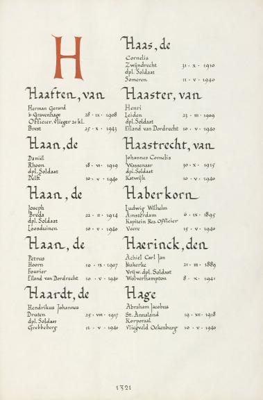 Pagina uit de oorspronkelijke Erelijst