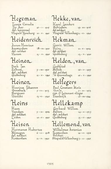 Pagina uit de oorspronkelijke Erelijst