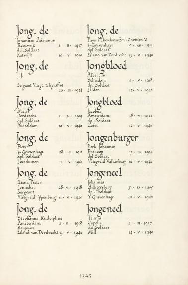Pagina uit de oorspronkelijke Erelijst