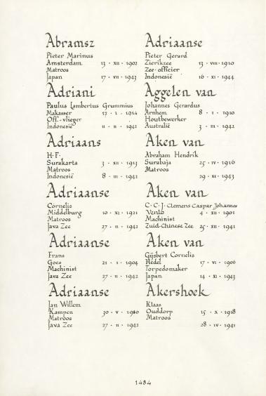 Pagina uit de oorspronkelijke Erelijst