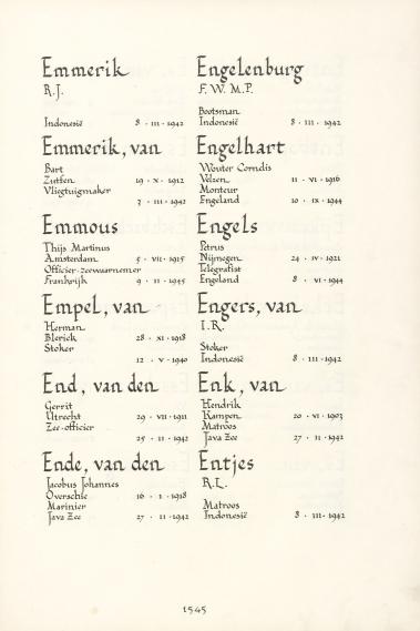 Pagina uit de oorspronkelijke Erelijst