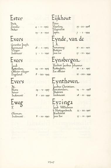 Pagina uit de oorspronkelijke Erelijst