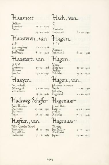 Pagina uit de oorspronkelijke Erelijst